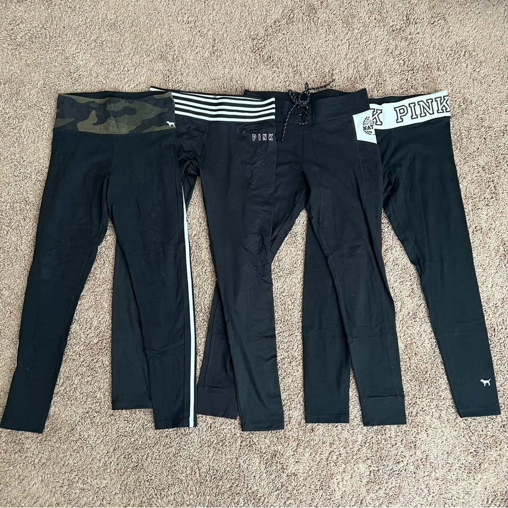 Victoria Secret! Pink! Bundle of 4 black yoga leggings!